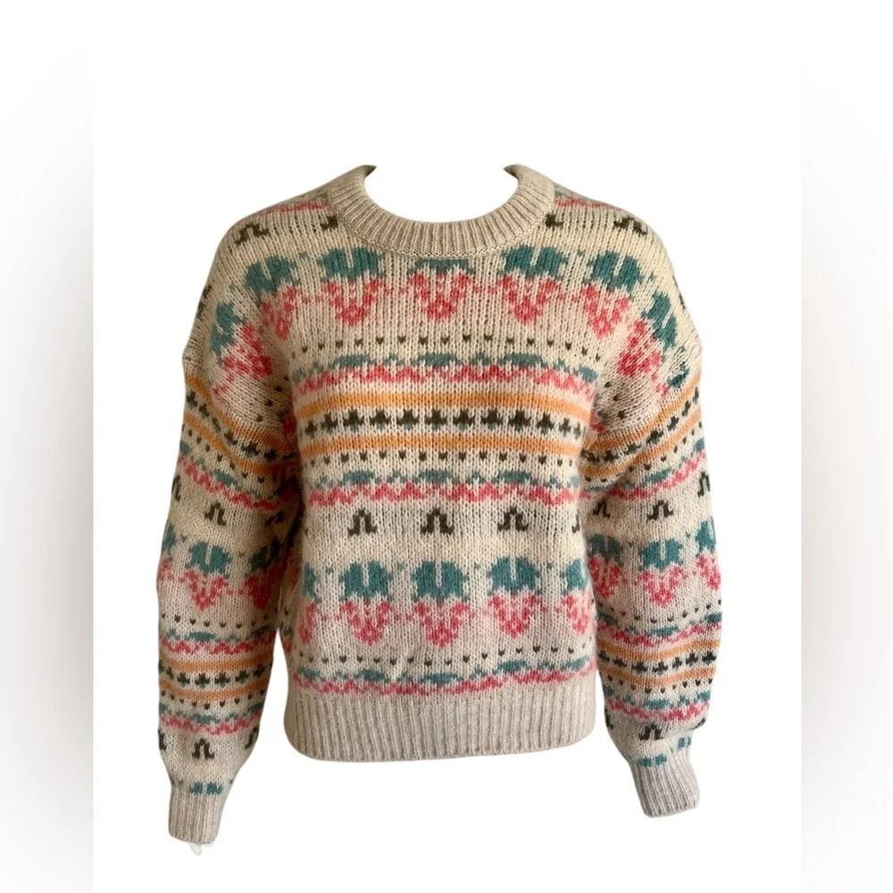 $425 CLOSED Alpaca Wool Jacquard Fair Isle Sweater Multicolor Ivory Size XS